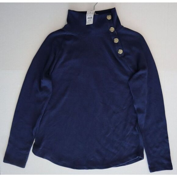 J. Crew BT357 Women's Sz S Blue Wide Button-Collar Pullover Sweatshirt - Picture 7 of 8
